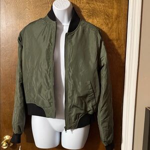 Hollister Khaki Bomber Jacket with Black Accents